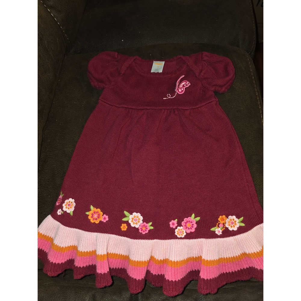 Gymboree butterfly girl maroon sweater dress with flowers size 3t